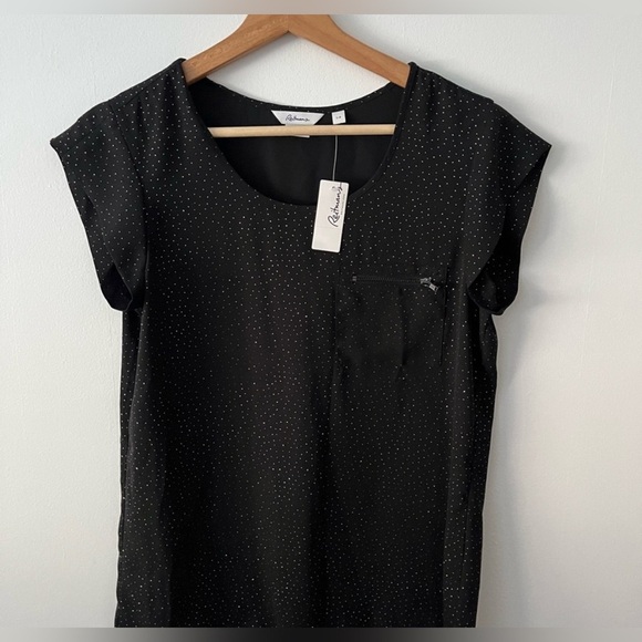NWT Reitmans Black Cap Sleeve sequin blouse small PTP 19inch - Picture 2 of 7